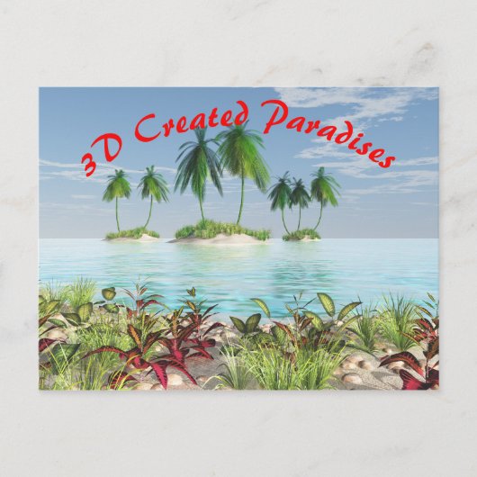3D Tropical Sandy Beach Palm Tree Islands Postkarte (Vorderseite)