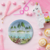 3D tropische Sandy Strand-Palme-Inseln Pappteller (Party)