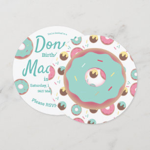 3D Türkis- und Rosa-Donut-Sprinkle-Mix rund Einladung