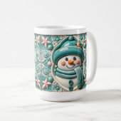 3D Türkiser Weihnachts-Schneemann  Kaffeetasse (VorderseiteRechts)
