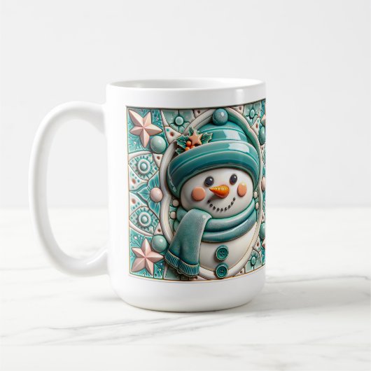 3D Türkiser Weihnachts-Schneemann  Kaffeetasse (Links)