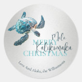 3D Turtle Mele Kalikimaka | Custom Runder Aufkleber (Vorderseite)