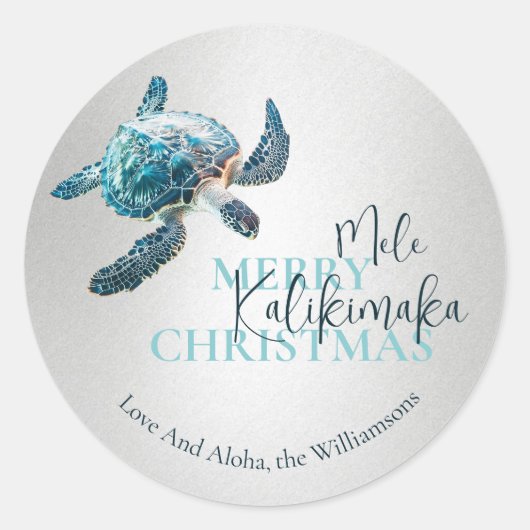 3D Turtle Mele Kalikimaka | Custom  Runder Aufkleber (Vorderseite)