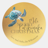 3D Turtle Mele Kalikimaka | Custom  Runder Aufkleber (Vorderseite)