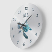 3D Turtle Silver Monogram Große Wanduhr (Winkel)