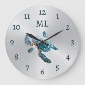 3D Turtle Silver Monogram Große Wanduhr (Vorderseite)