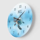 3D Turtle Silver Monogram Große Wanduhr (Winkel)