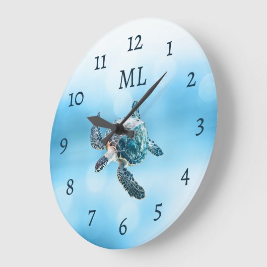 3D Turtle Silver Monogram Große Wanduhr (Winkel)