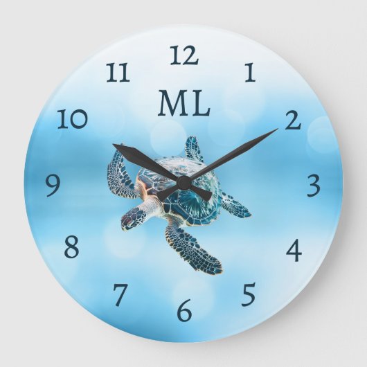 3D Turtle Silver Monogram Große Wanduhr (Vorderseite)
