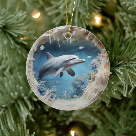 3D Unterwasser-Dolphin Weihnachten Keramik Ornament (Baum)
