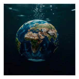 3D-Unterwasser-Globus-Kunst – Versunkene Erde  Poster