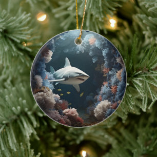 3D Unterwasser-Weihnachten mit Haien Keramik Ornament