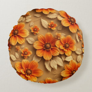 3D verbrannte orangefarbene Blume werfen Kissen, Rundes Kissen