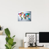 3D Wall Art Water Color World Map Poster (Heimbüro)