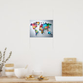 3D Wall Art Water Color World Map Poster (Küche)