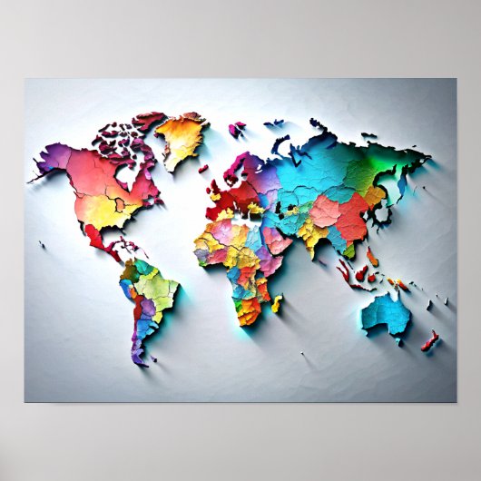 3D Wall Art Water Color World Map Poster (Vorne)