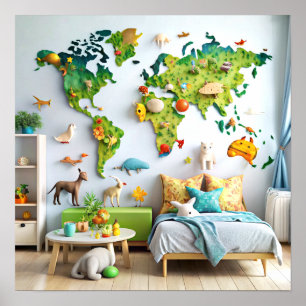 3D Wall Art World Map Poster für Kinder