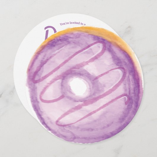 3D Wasserfarbe Lila Donut Sprinkle Mix Runde Einladung (Vorne/Hinten)