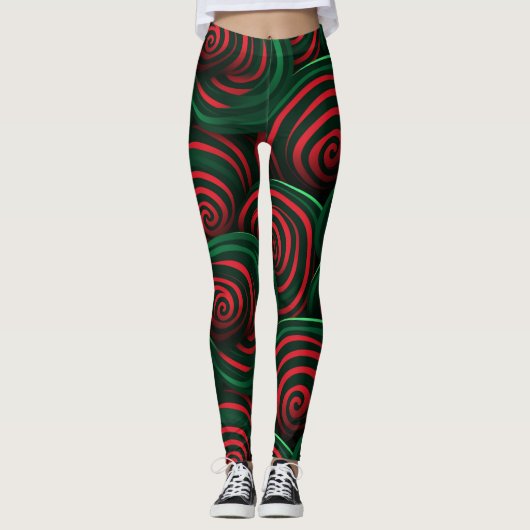 3D Weihnachten, Rot und Grün Leggings (Vorderseite)