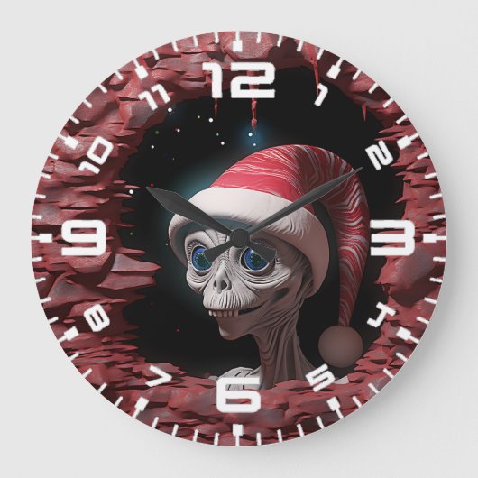 3D Weihnachts-Mars Alien Große Wanduhr (Vorderseite)