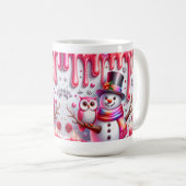 3D-Weihnachts-Schneemann mit Eule Kaffeetasse (VorderseiteRechts)