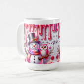 3D-Weihnachts-Schneemann mit Eule Kaffeetasse (Vorderseite Links)