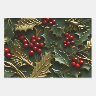 3D Weihnachtslust - Holly Blätter & Berries