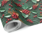 3D Weihnachtslust - Holly Blätter & Berries Geschenkpapier (Rolleneckpunkt)