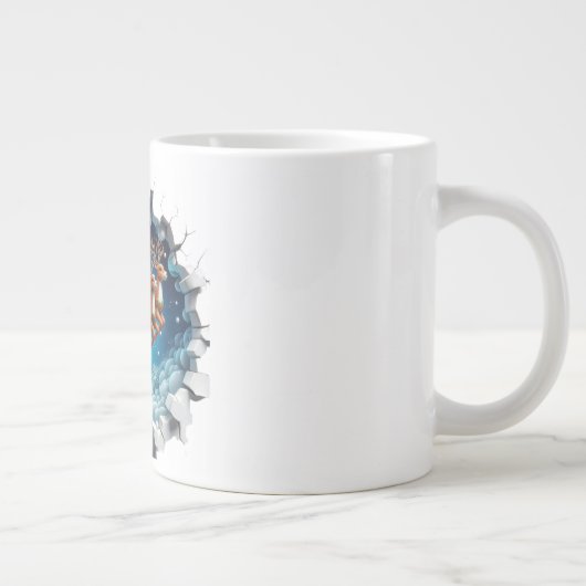 3D Weihnachtsmann auf einer Sliegh Weihnachtsfeier Jumbo-Tasse (Rechts)