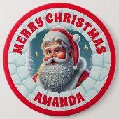 3D Weihnachtsmann Personalisierte Kinder Button (Vorderseite)