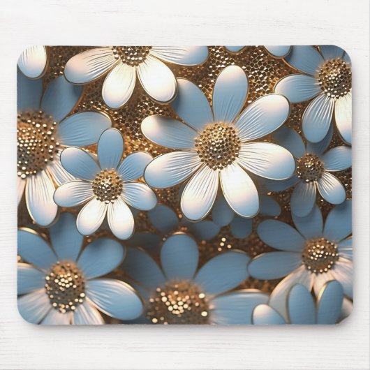 3D Weiß und Gold Daisy Mousepad (Vorne)
