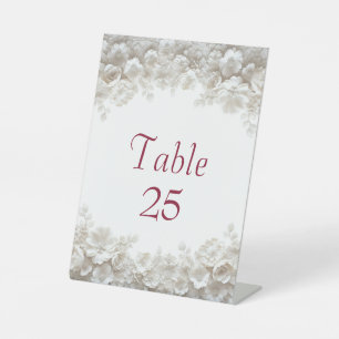3D Weiße Florale Bordeaux-Hochzeitstisch-Nummernka Sockelschild