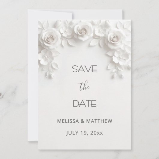 3D Weiße Rosen Save The Date Karte (Vorderseite)