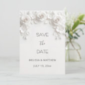 3D Weiße Rosen Save The Date Karte (Stehend Vorderseite)