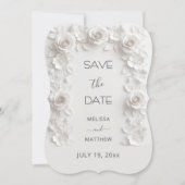 3D Weiße Rosen Save The Date Karte (Vorderseite)