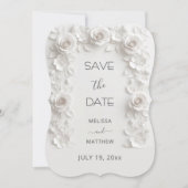 3D Weiße Rosen Save The Date Karte (Vorderseite)