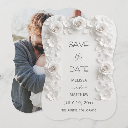 3D Weiße Rosen Save The Date Karte (Vorne/Hinten)