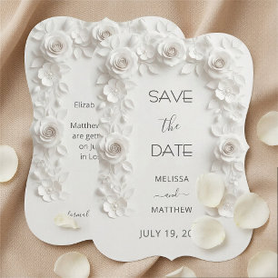 3D Weiße Rosen Save The Date Karte
