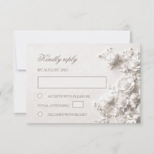 3D Weiße Rosen Wildblumen Hochzeit RSVP Karte