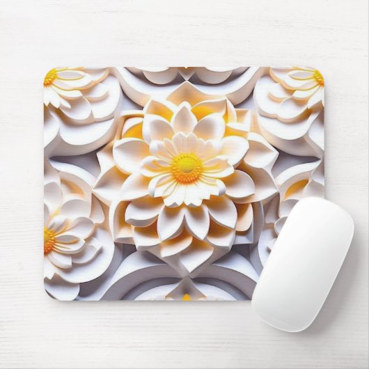 3D Weiße und gelbe Blumen Mousepad (Mit Mouse)