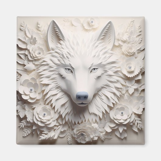 3D Weißer Wolf Gesicht Magnet (Vorne)