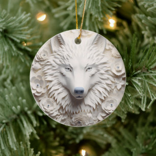 3D Weißer Wolf Weihnachten Keramik Ornament