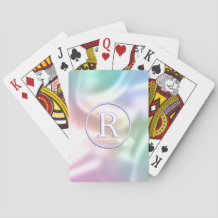 3D-Weißes Monogramm im Kreis, Irisierend Spielkarten