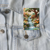 3D Whimsical Forest Wasserfall-Kunstkarte – Bunt  Button (Insitu)