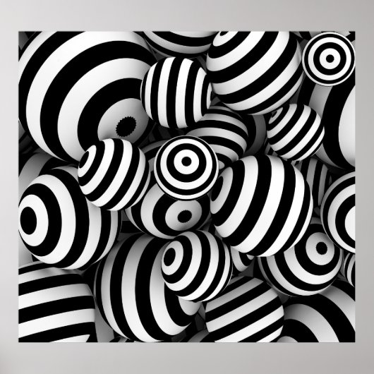 3D White Balls Black Lines Poster (Vorne)