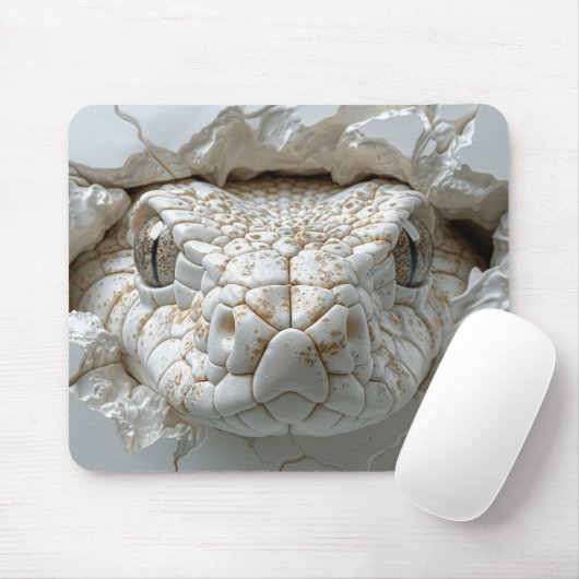 3D White King Cobra Snake Portrait Mouse Pad Mousepad (Mit Mouse)