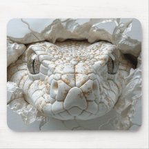 3D White King Cobra Snake Portrait Mouse Pad