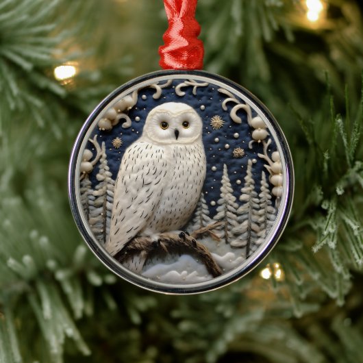 3D White Owl Woodland Animal Chirstmas Ornament Aus Metall (Baum)