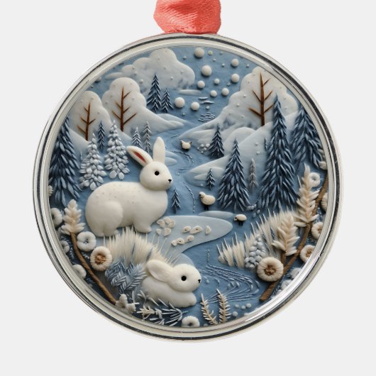 3D White Rabbits Woodland Chirstmas Tier Ornament Aus Metall (Vorne)