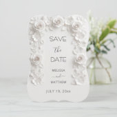 3D White Roses Save The Date Card (Stehend Vorderseite)